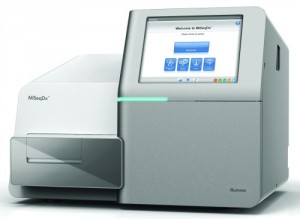The MiSeqDx high-throughput genomic sequencer by Illumina.