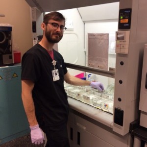 At UPMC, Houston Christopherson prepares samples for subsequent manual and automated histochemistry stains.